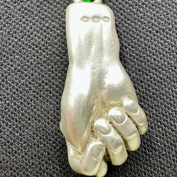 .925 Silver Figa Amulet On 24 Byzantine Chain / 80 GRAMS OF SILVER !!!